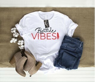 Positive Vibes - Basic fit tee w red