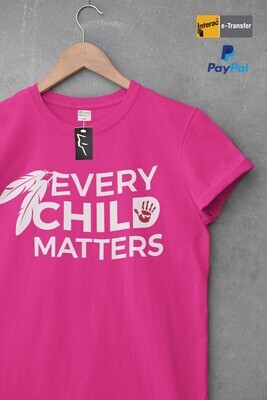 Every Child Matters w MMIW hand - basic tee pink
