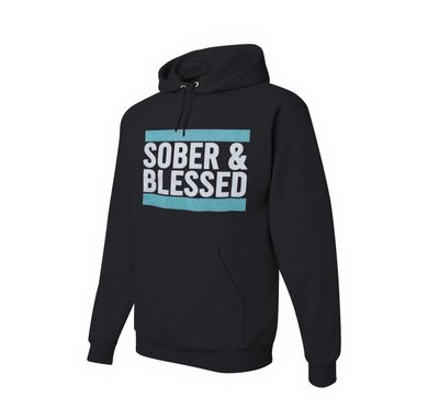 Sober &amp; Blessed w teal- Hoodie black