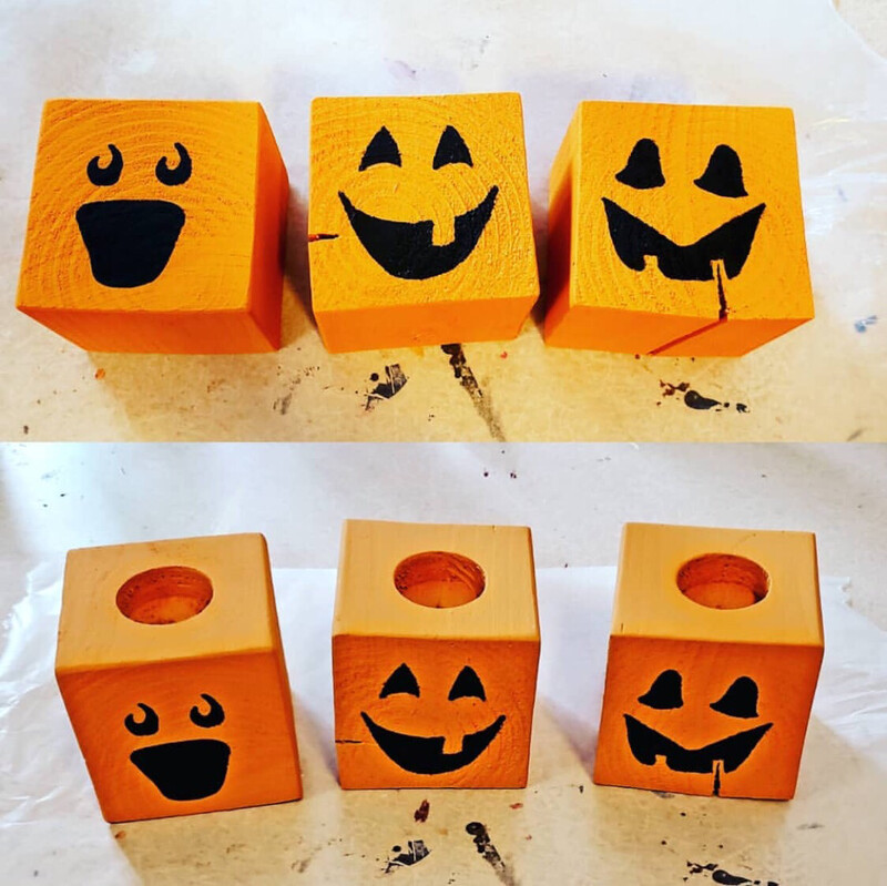 Wood Jack O’lanterns Tea Light Candle Holder