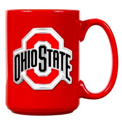 Ohio State University Red Ceramic Mug with Metal 3D Ohio State Logo Emblem