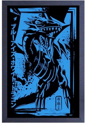 Blue-Eyes White Dragon Dark Yu-Gi-Oh! Framed Fiberboard Poster Print