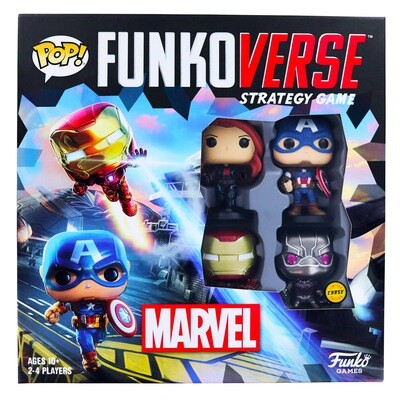 Marvel (Black Widow, Captain America, Iron Man, Metallic Black Panther Chase) Funko Games Pop Funkoverse Strategy Game Base Set 100 4-Pack Chase Limited Edition