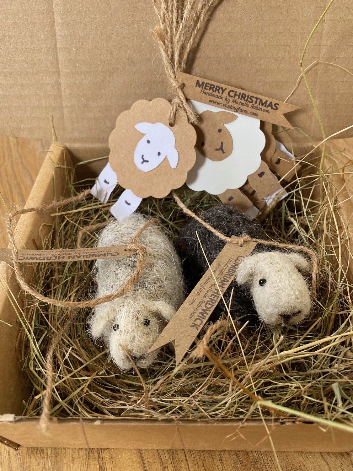 Set of 2 Needle Felted Herdwick Decorations - plus 5 Gift Tags