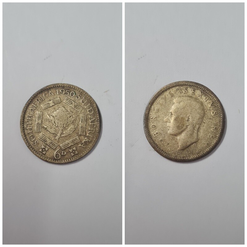 SOUTH AFRICA 6 PENCE 1950 Silver