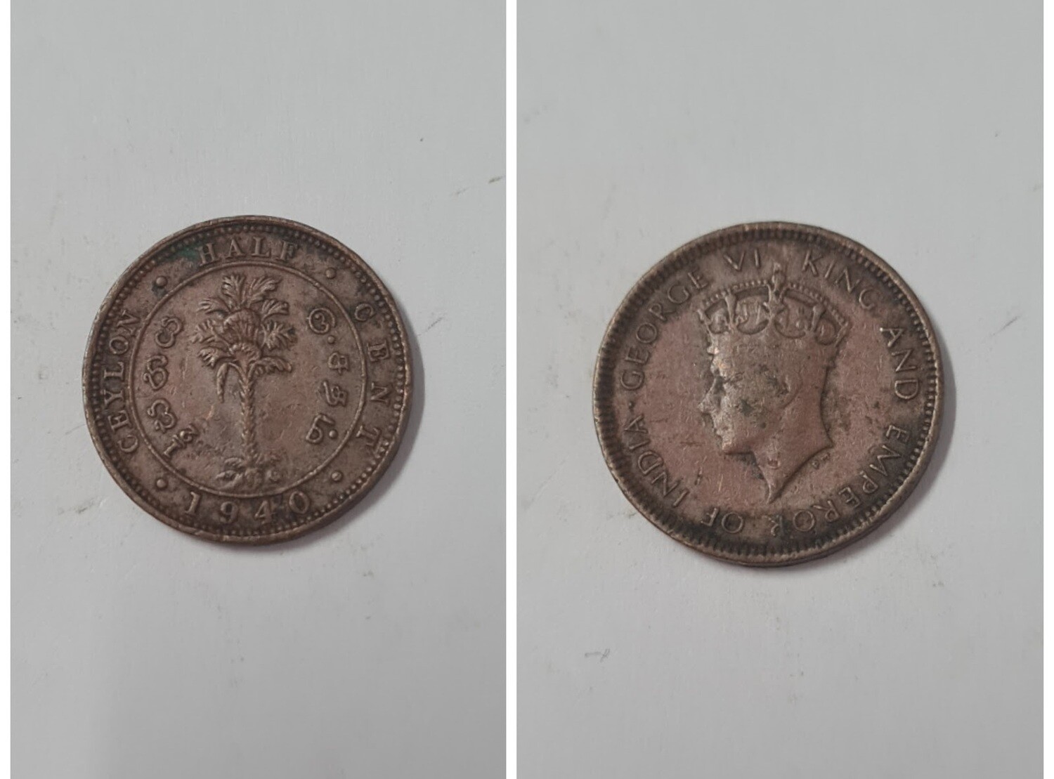 BRITISH CEYLON 1/2 CENT 1940