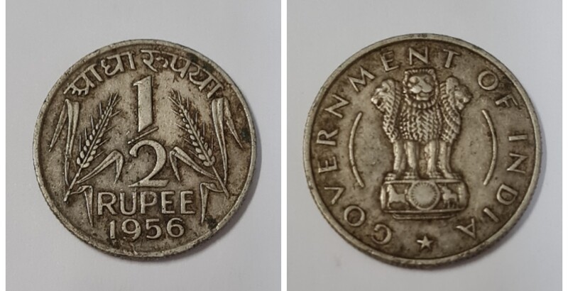 INDIA-1/2 RUPEE XF 1956