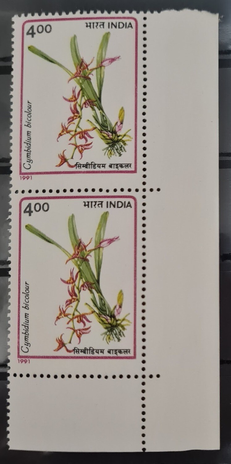 INDIA-ORCHIDS OF INDIA-Cymbidium bicolour 1991 MNH pair of stamps