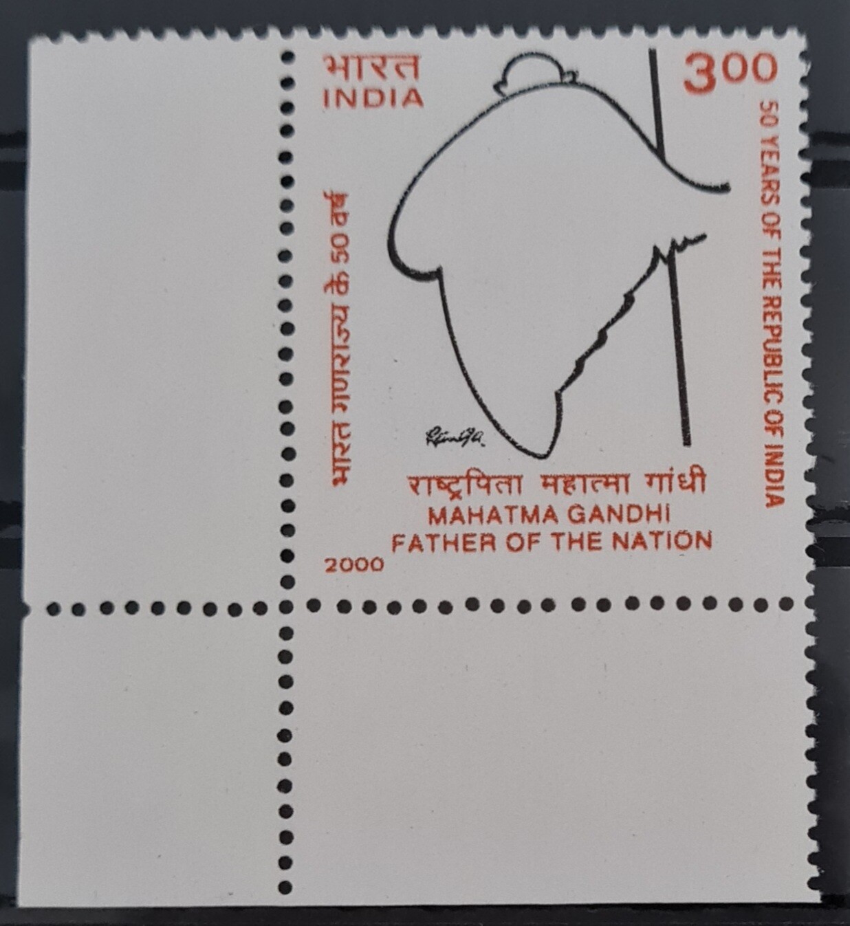 INDIA-50th ANNIV.OF REPUBLIC:TRIBUTE TO GANDHI  2000  MNH