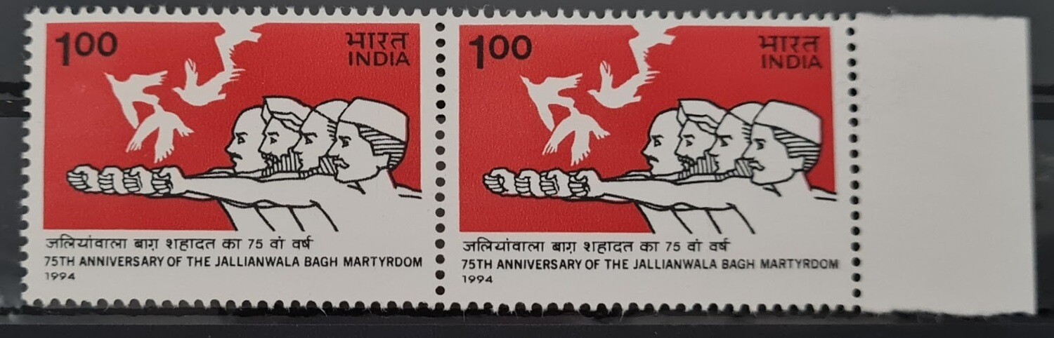 INDIA-75th ANNIV.OF JALLIANWALA BAGH MASSACRE  1994  MNH  pair of  stamps
