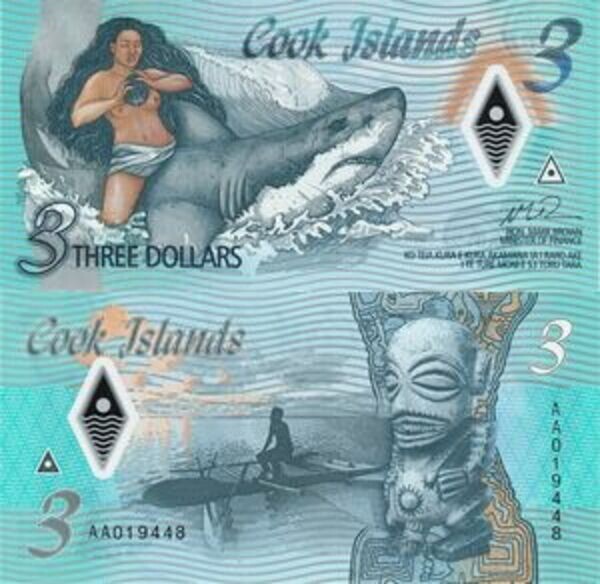 COOK ISLAND 3 DOLLAR POLYMER UNC