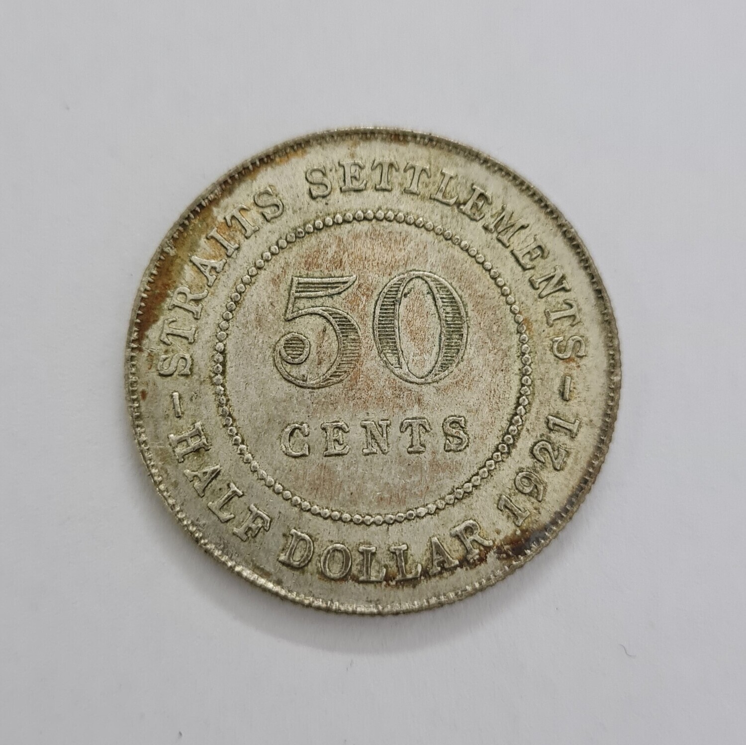 STRAITS SETTLEMENTS-50 CENTS-SILVER-GEORGE V