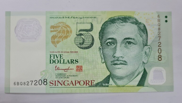 SINGAPORE 5 DOLLARS-AUNC