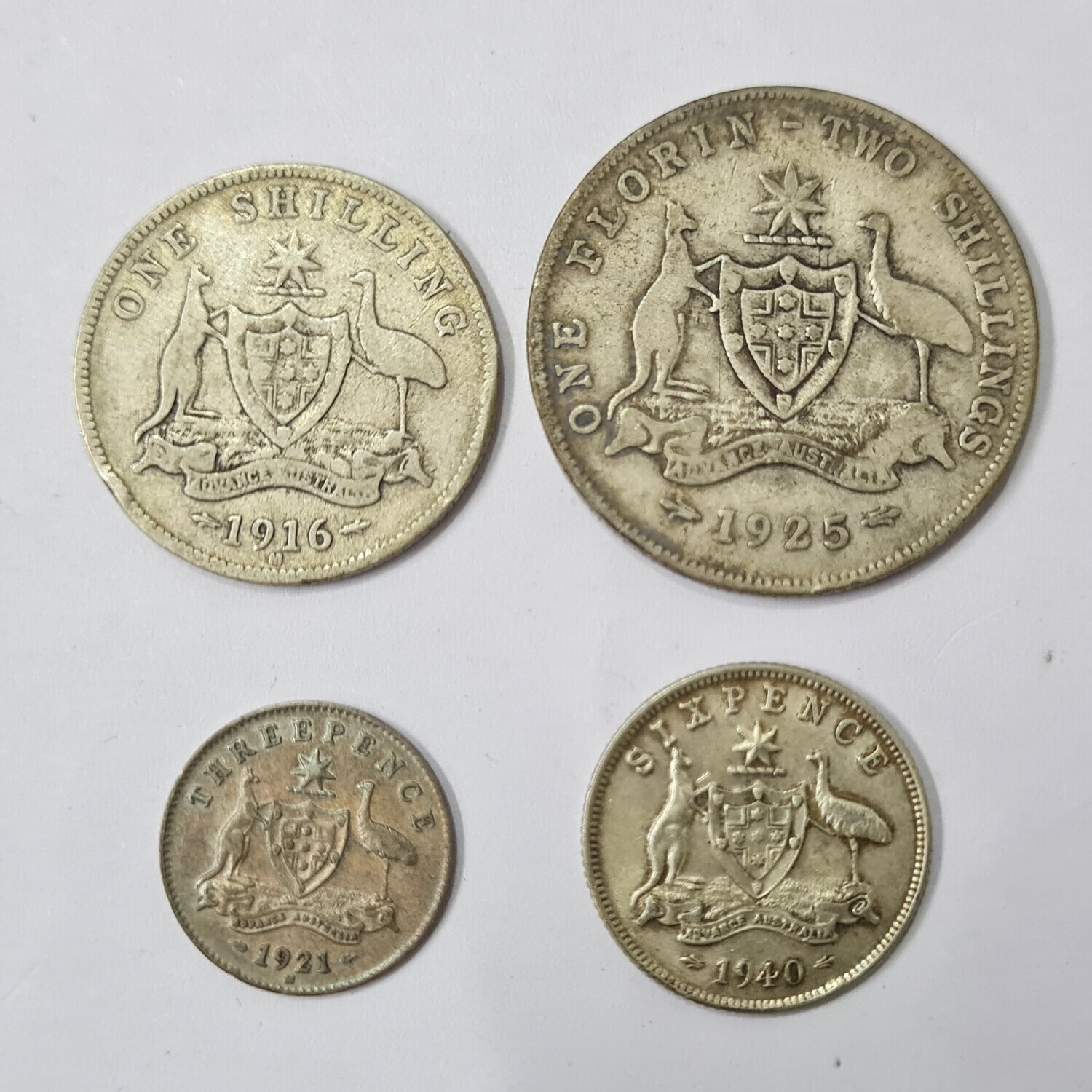 COMMONWEALTH OF AUSTRALIA-ONE FLORIN,ONE SHILLING,SIX PENCE,THREE PENCE SET