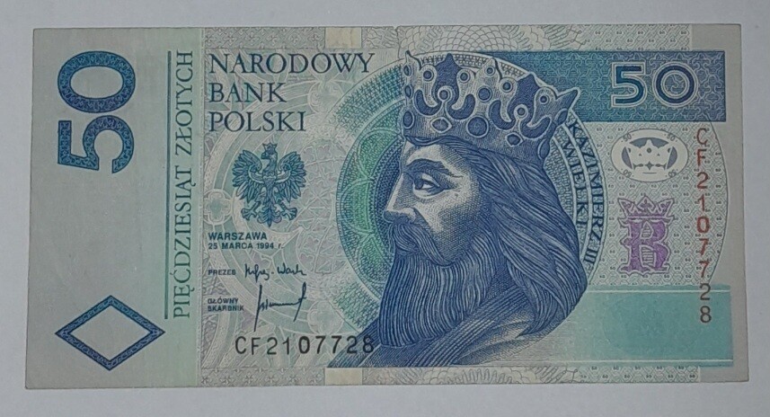 POLAND 50 ZLOTYCH VF, SMALL CUT ON TOP