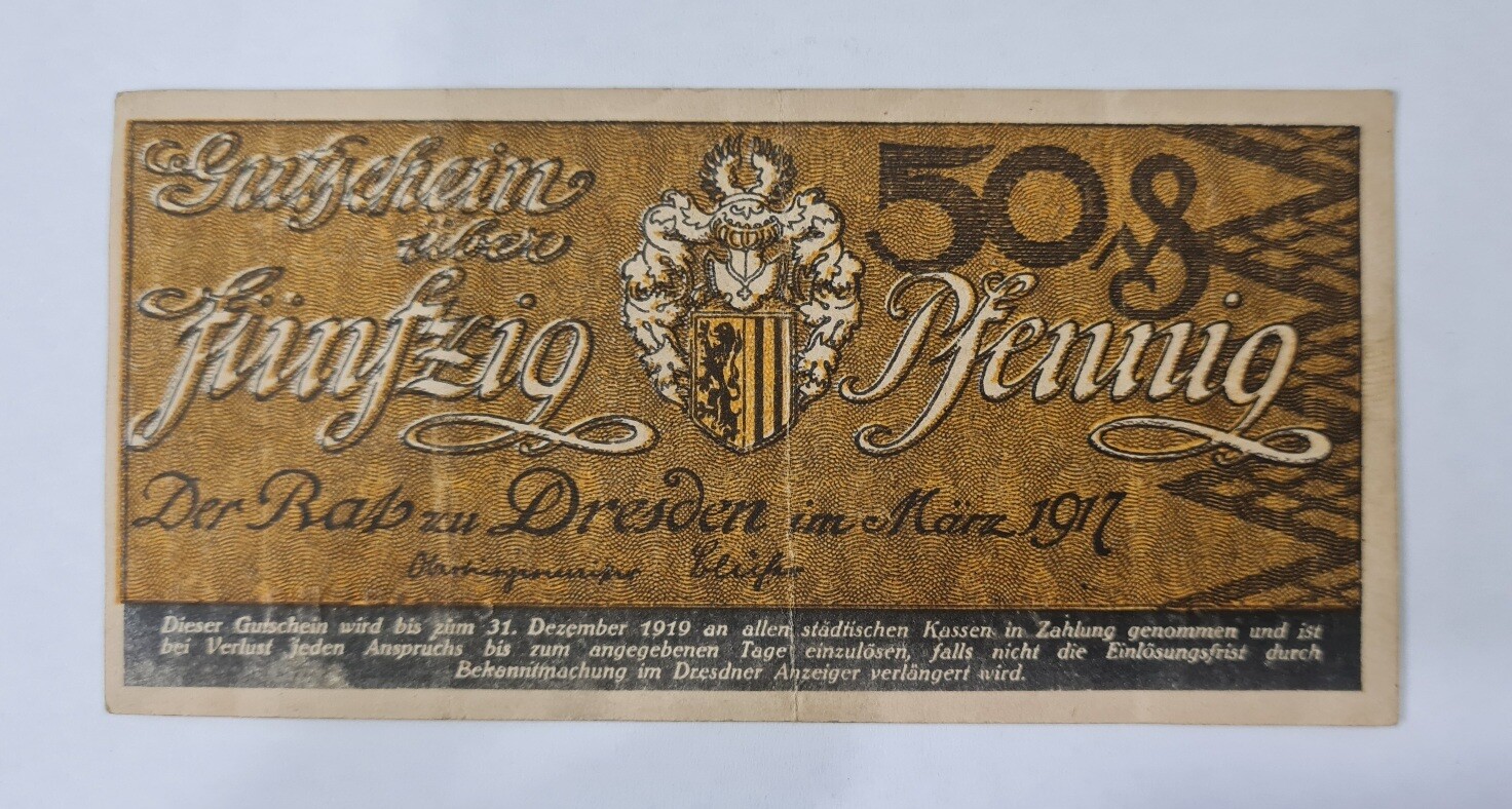 CITY OF DRESDEN 50 PFENNIG( FEDERAL STATE OF SAXONY) 1917