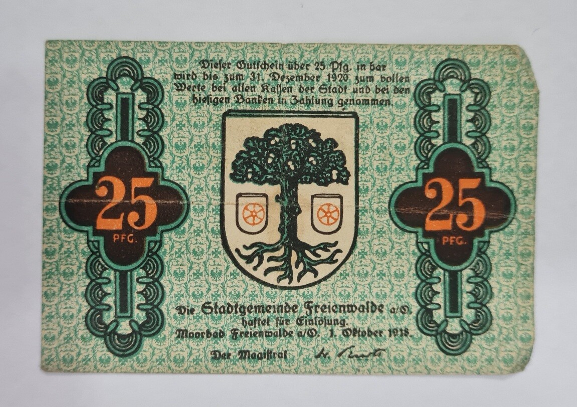 CITY OF FREIENWALDE AN DER ODER -25 PFENNIG 1918