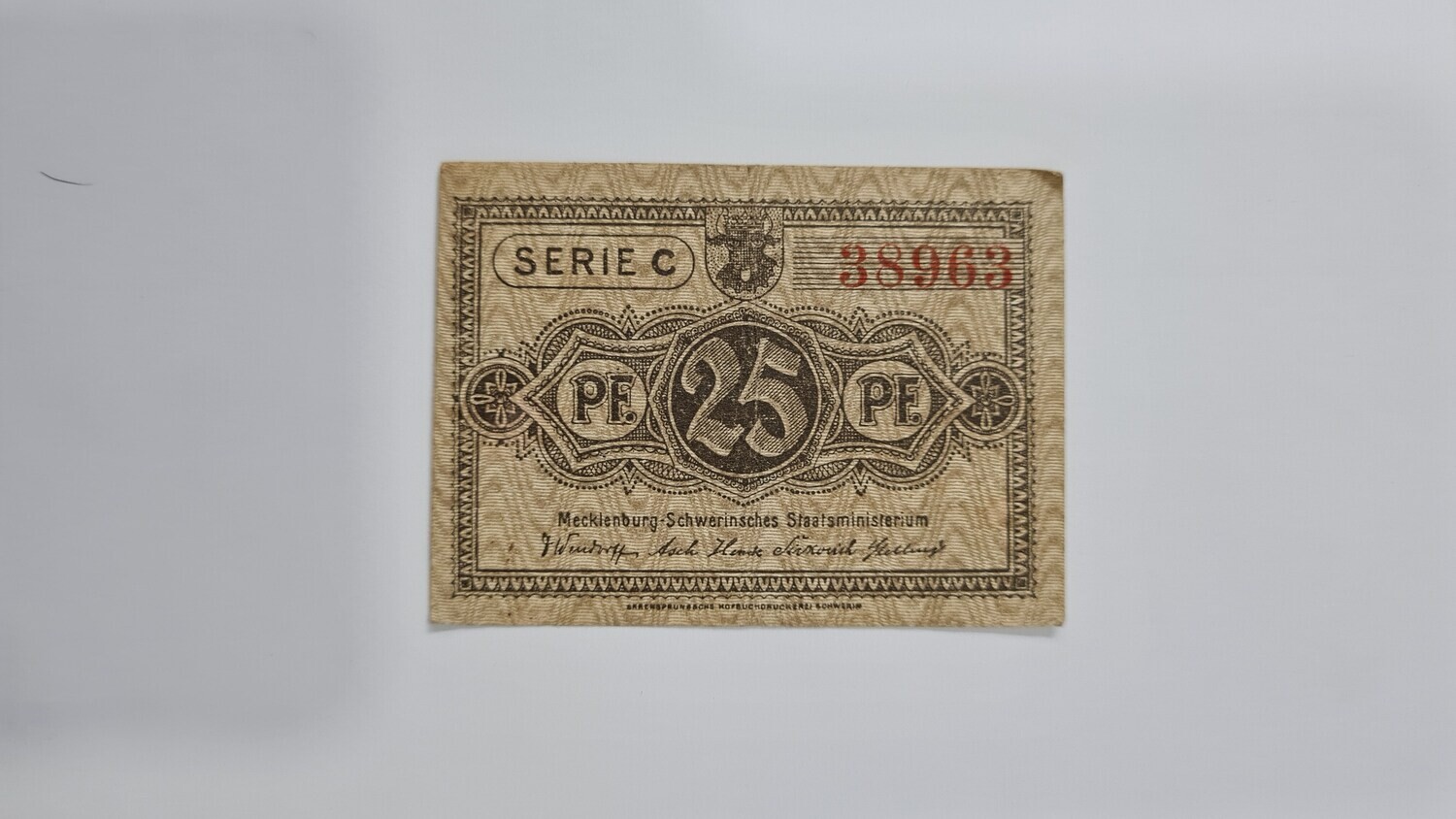 FEDERAL STATE OF MECKLENBURG-SCHWERIN 25 PFENNIG
