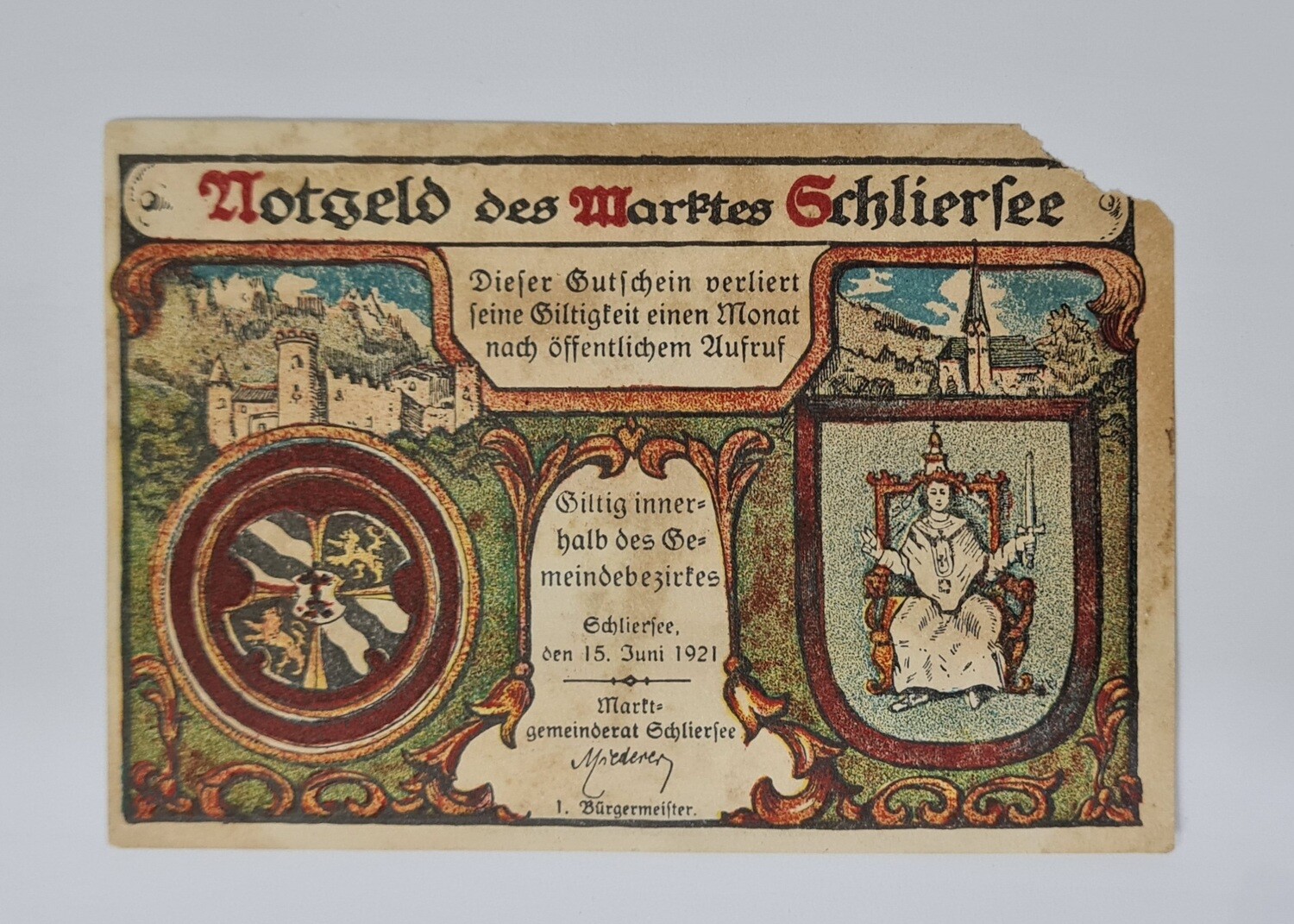 MARKET TOWN OF SCHLIERSEE ,FEDERAL STATE OF BAVARIA 25 PFENNING 1921