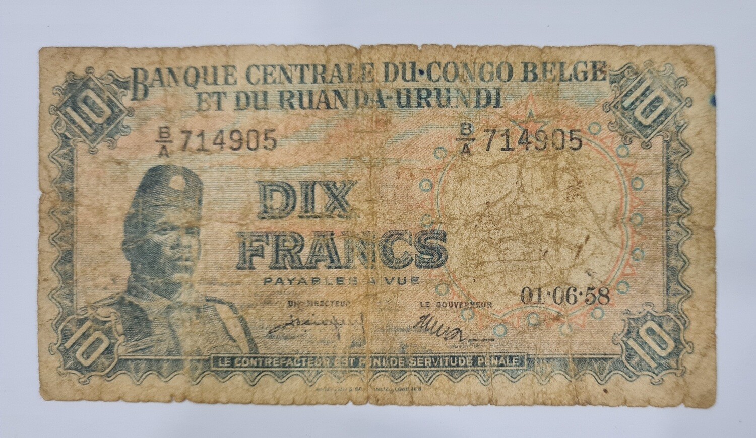 BELGIAN CONGO RUANDA URUNDI 10 FRANK RARE