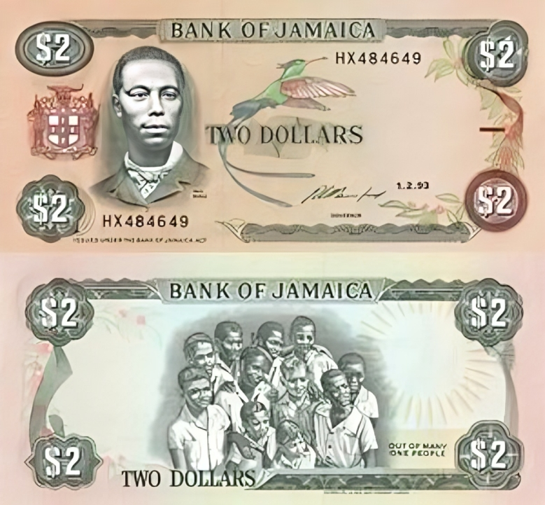 JAMAICA 2 DOLLARS AUNC