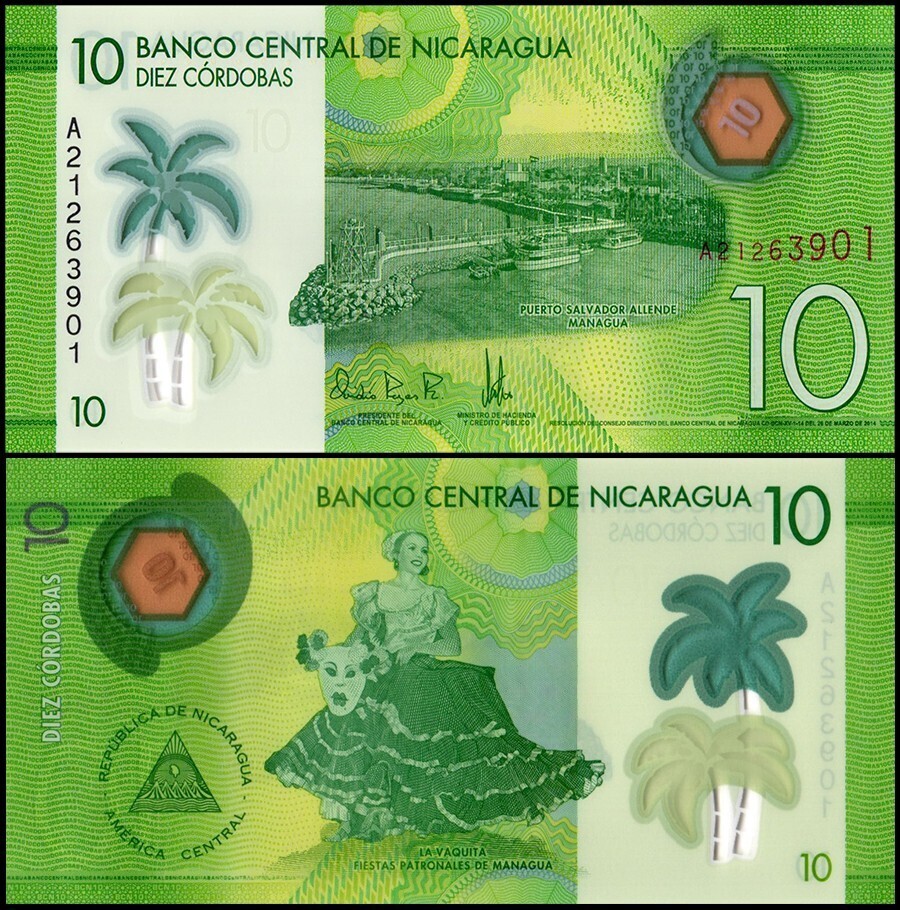 NICARAGUA 10 CORDOBAS POLYMER UNC