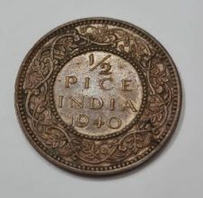 BRITISH INDIA 1/2 PICE 1940