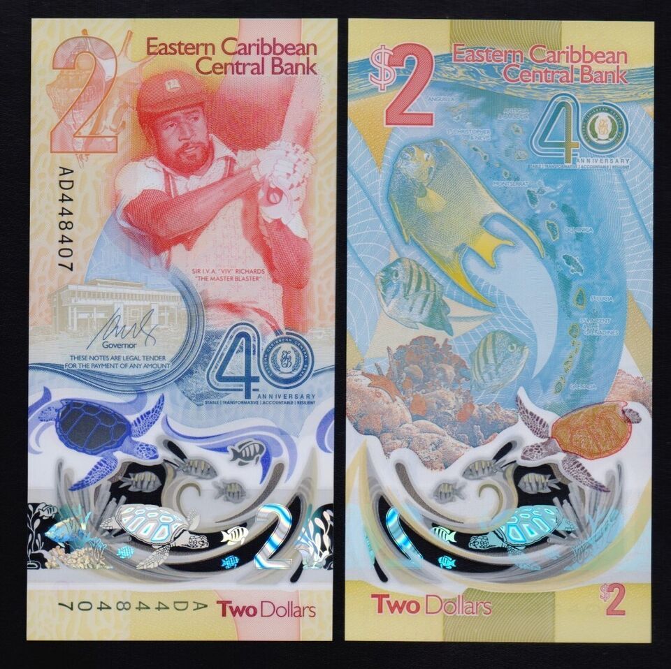 EASTERN CARIBBEAN VIV RICHARDS- 2 DOLLARS POLYMER UNC