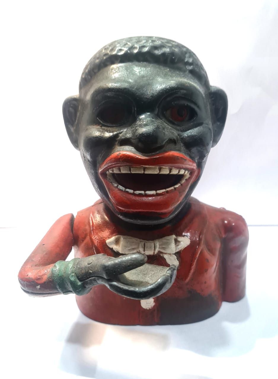1880&#39;S VINTAGE BLACK BOY MONEY BOX MADE IN US- RED COLOUR