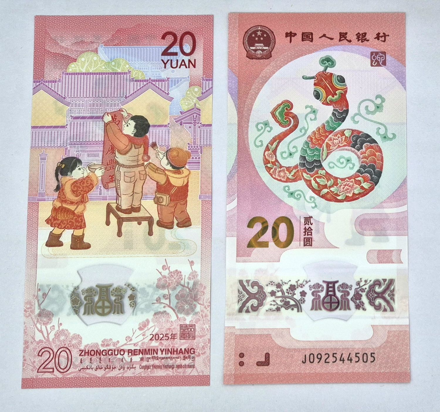 CHINA 20 YUAN POLYMER-YEAR OF THE SNAKE UNC