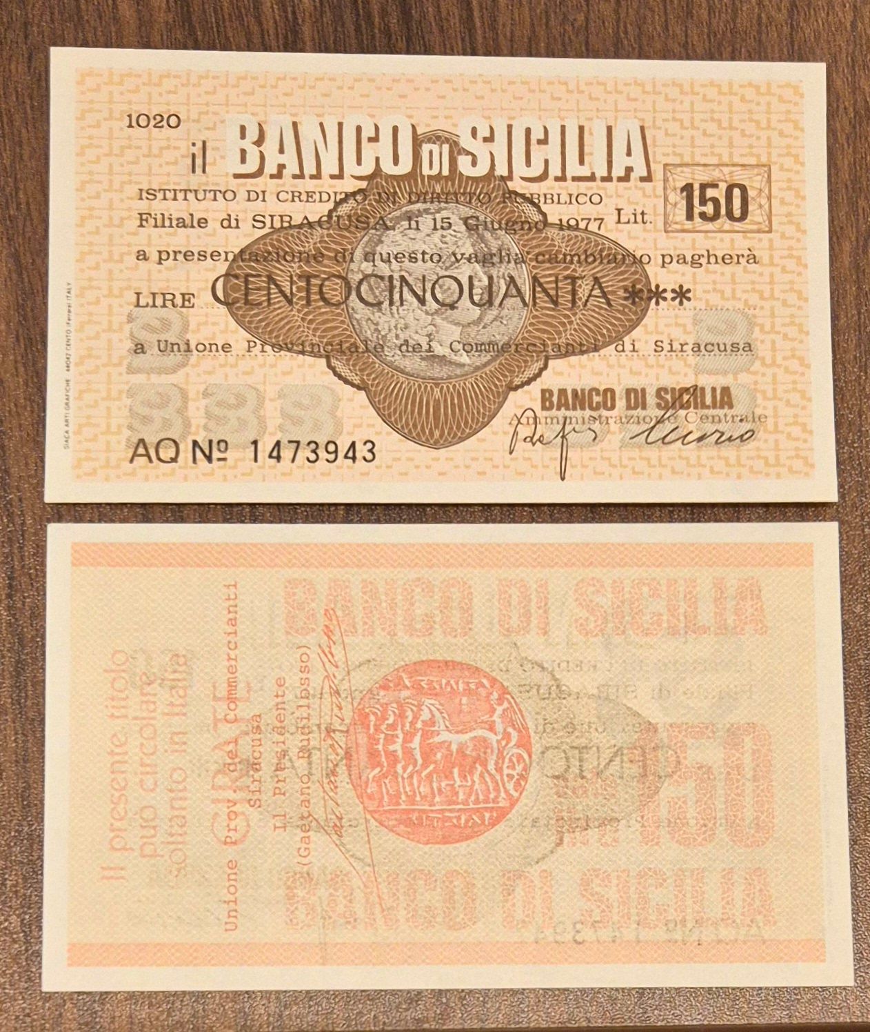 BANCO DI SICILIA 150 LIRE-ITALIAN NOTEGELD