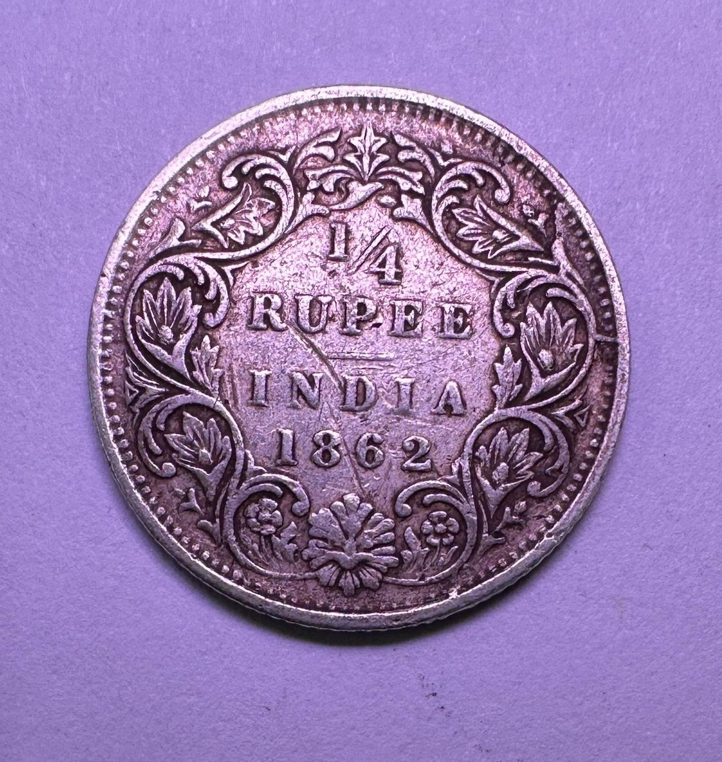 BRITISH INDIA-1/4 RUPEE 1862