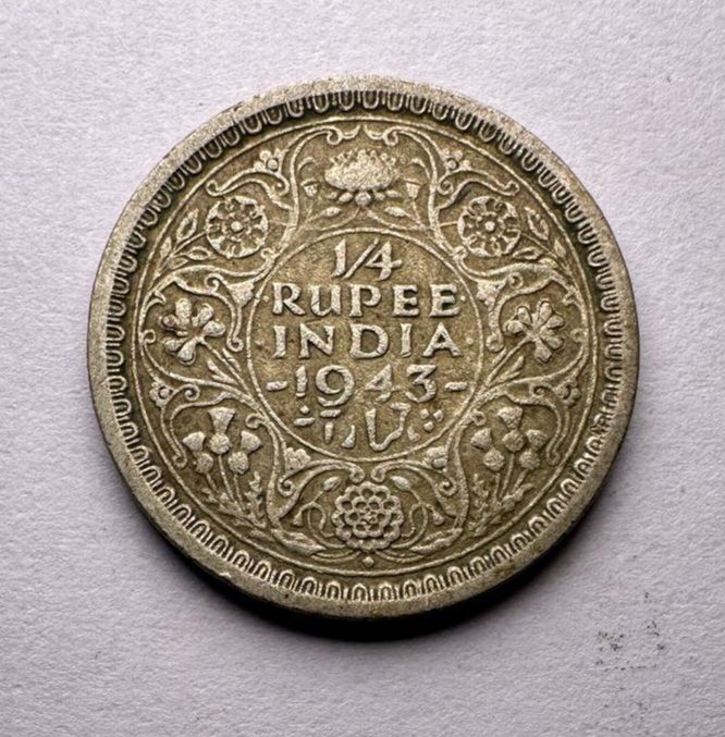 1/4 RUPEE-1943-GEORGE VI-SILVER 50%