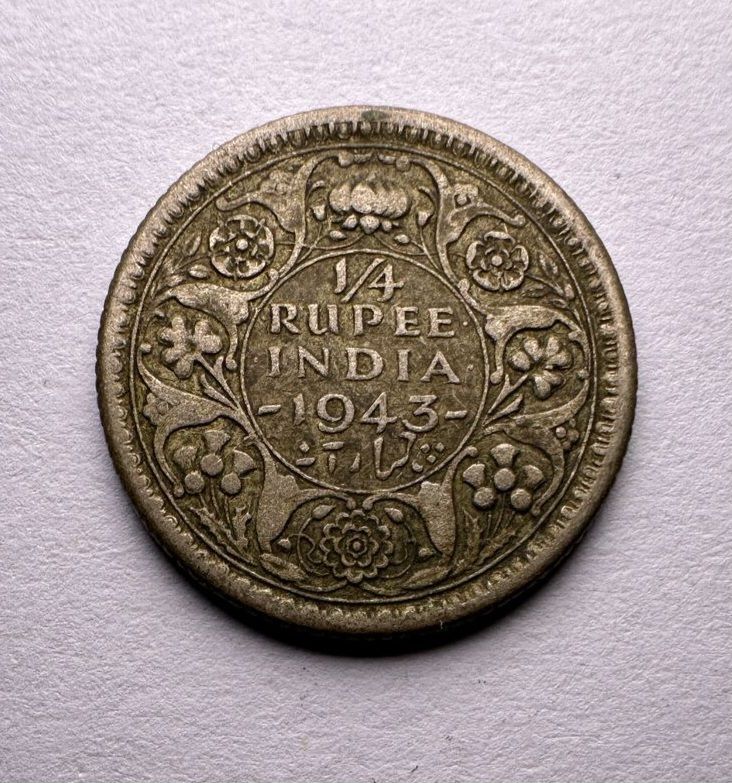 1/4 RUPEE-1943-GEORGE VI-SILVER 50%