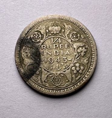 1/4 RUPEE-1943-GEORGE VI-SILVER 50%