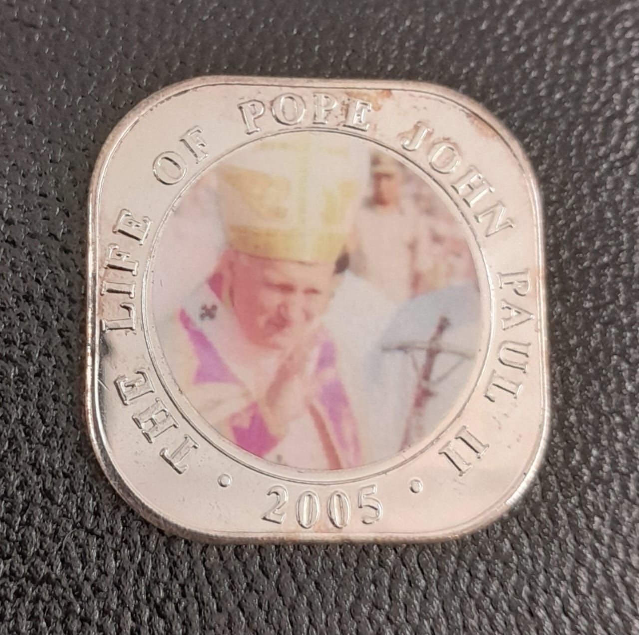 SOMALIA-500 SHILLINGS- POPE JOHN PAUL II- COLOURED SQUARE COIN,PROOF,SILVER PLATED