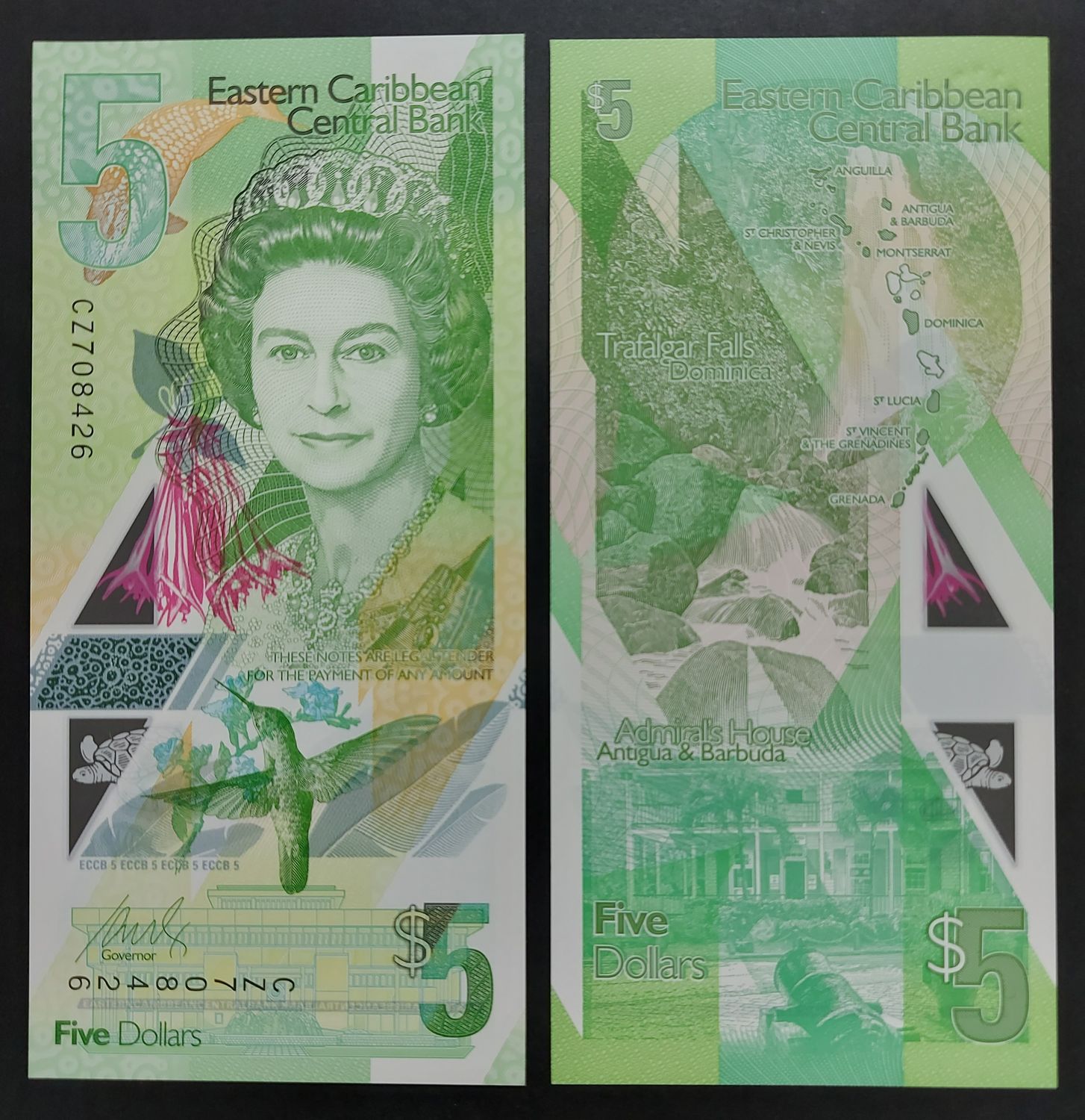 EASTERN CARIBBEAN 5 DOLLARS POLYMER UNC