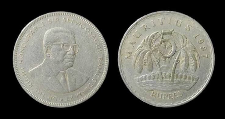 MAURITIUS 5 RUPEES -1987