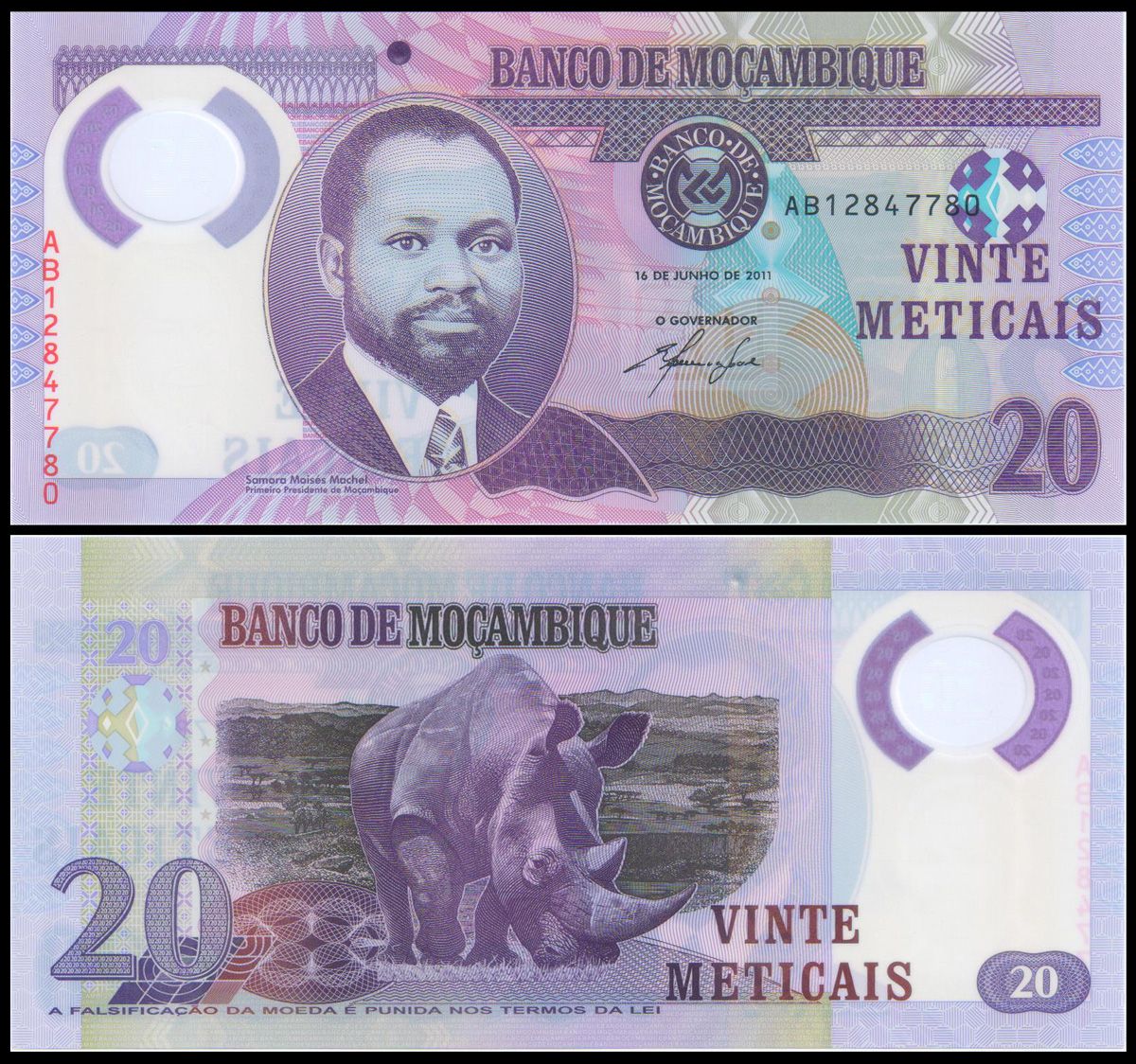 MOZAMBIQUE 20 METICAIS POLYMER UNC
