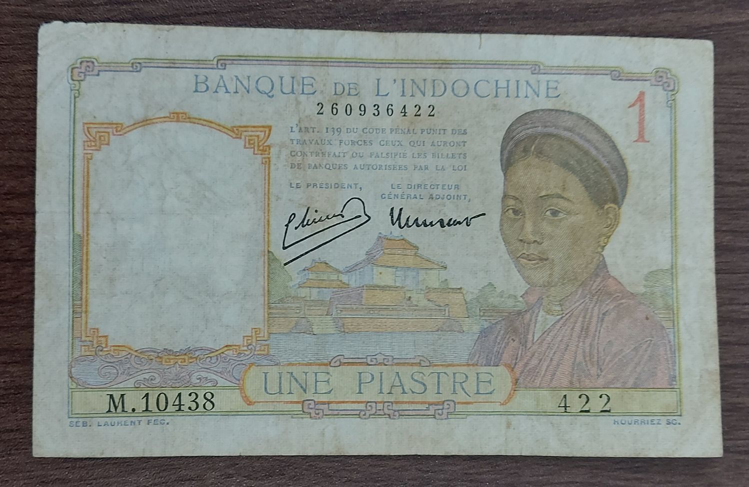 FRENCH INDO CHINA 1 PIASTRE-USED