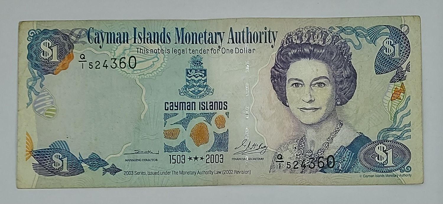 CAYMAN ISLANDS-1 DOLLAR-COMMEMORATIVE ISSUE-500TH ANNIVERSARY OF DISCOVERY OF CAYMAN ISLAND
