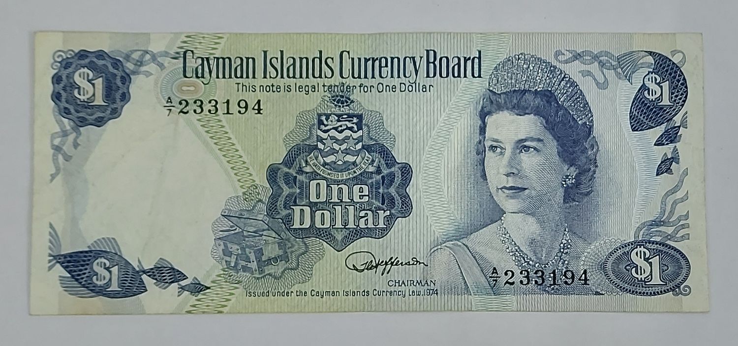 CAYMAN ISLANDS 1 DOLLAR-1974 1ST ISSUE FROM CURRENCY BOARD-XF- RARE