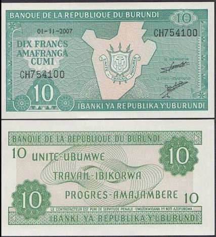 BURUNDI-10 FRANCS-UNC
