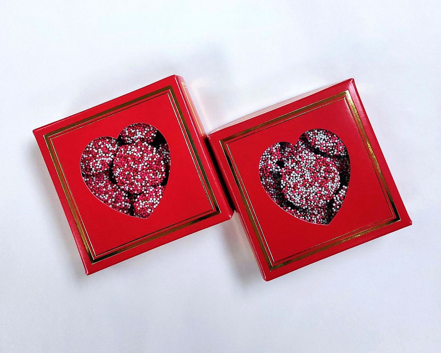 Valentine Nonpareils in a Heart Box - 5 oz. - Red, White, & Pink