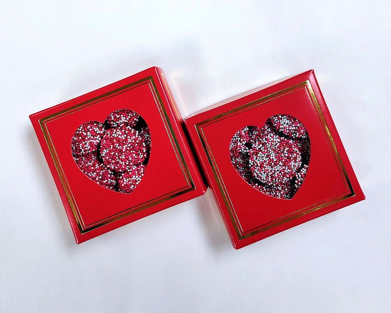 Valentine Nonpareils in a Heart Box - 5 oz. - Red, White, & Pink