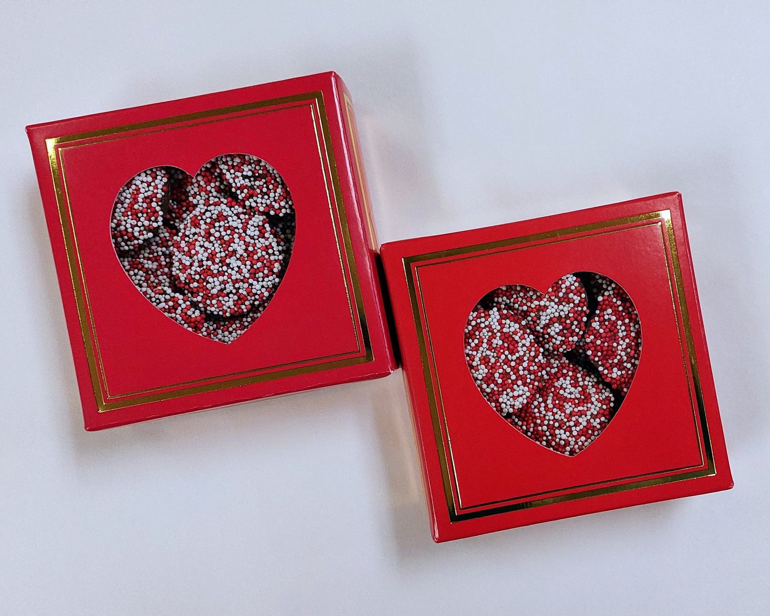 Valentine Nonpareils in a Heart Box - 5 oz. - Red & White