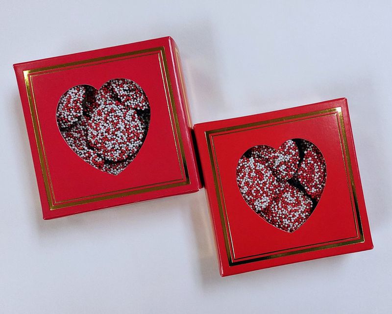 Valentine Nonpareils in a Heart Box - 5 oz. - Red & White