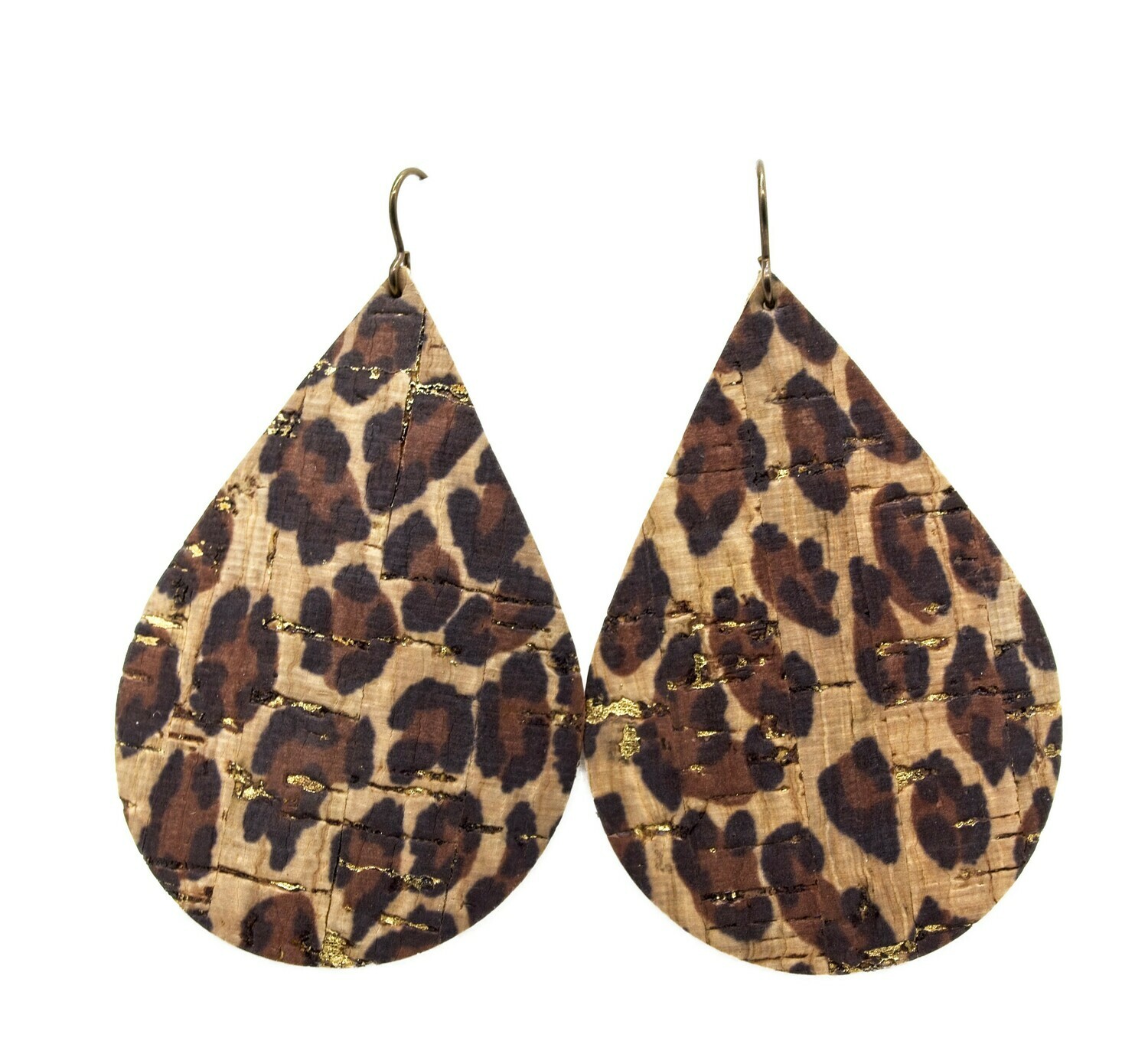 LEOPARD WITH GOLD ACCENT CORK/LEATHER EARRINGS