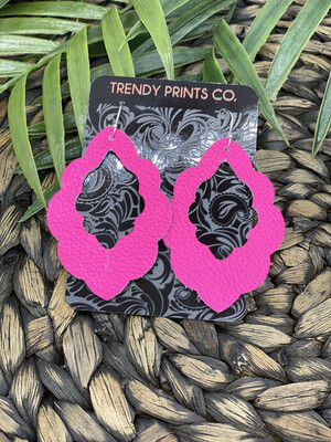 NEON PINK LEATHER SCALLOPED EARRINGS