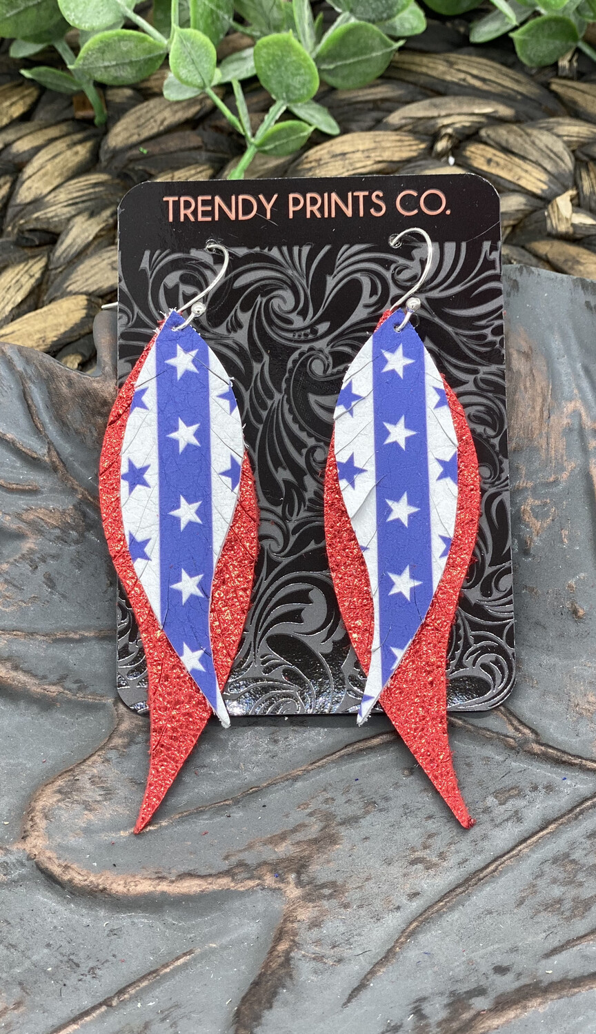 STARS AND STRIPES FEATHER LEATHER EARRINGS